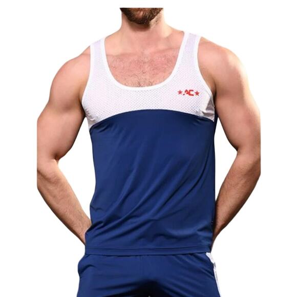 Andrew Christian Stretch Gym Tank Navy Large - Picture 1 of 10